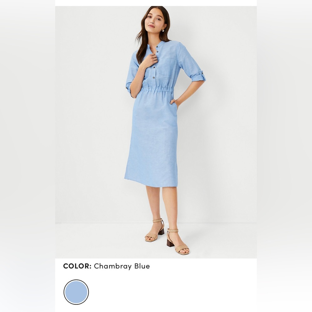 Ann Taylor Petite Linen Cotton Pocket Shirtdress. NWT